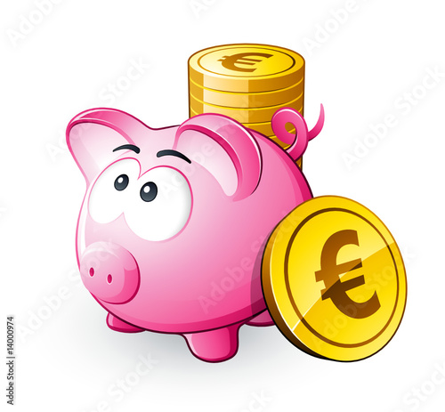 Cochon tirelire et économies euro
