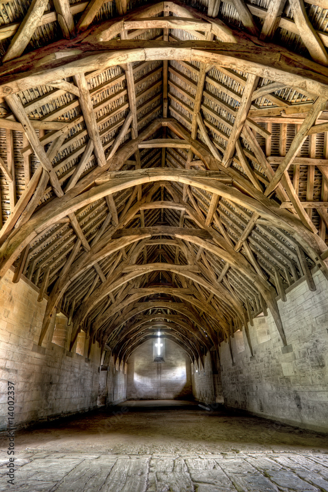 Interior of Tithe Barn, near Bath, England