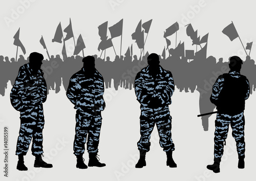 Police force and demonstrators