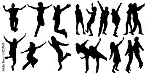 silhouette people jumping dance