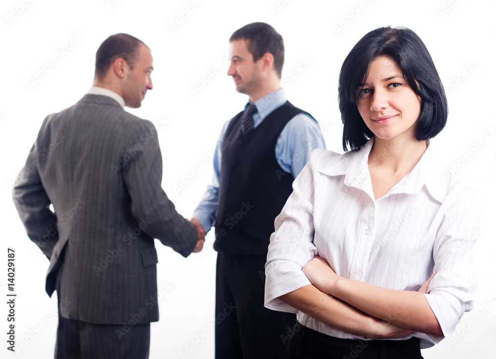 Business team - smiling woman and two happy business men Business team - smiling woman and two happy business men