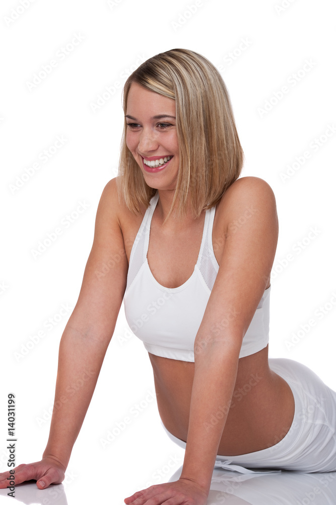 Fitness series - Blond woman in white outfit Fitness series - Blond woman in white outfit