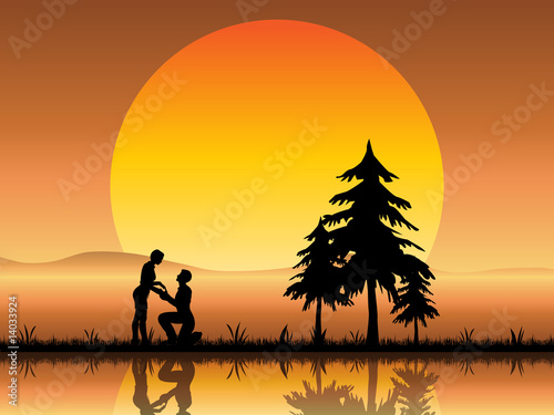 Lovers Proposal Beneath a Romantic Sunset