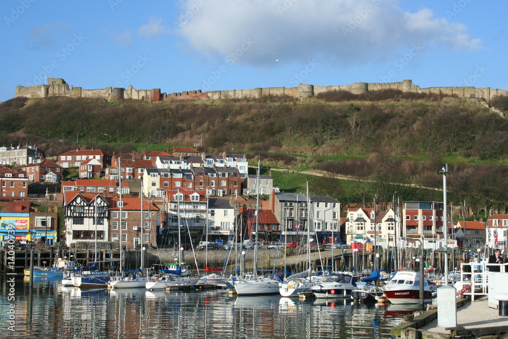 Waterfront view of Scarborough in Yorkshire Great Britain