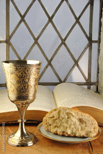 Communion Bread and Wine With Bible