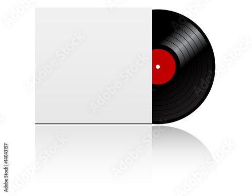 Vinyl record disk in box on white background
