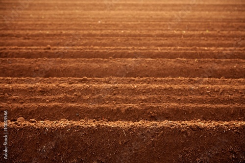 Ploughed red clay soil agriculture fields