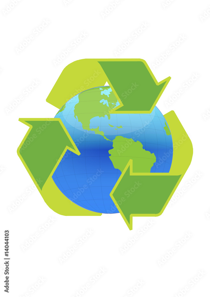 Recycle symbol surrounding the globe Recycle symbol surrounding the globe