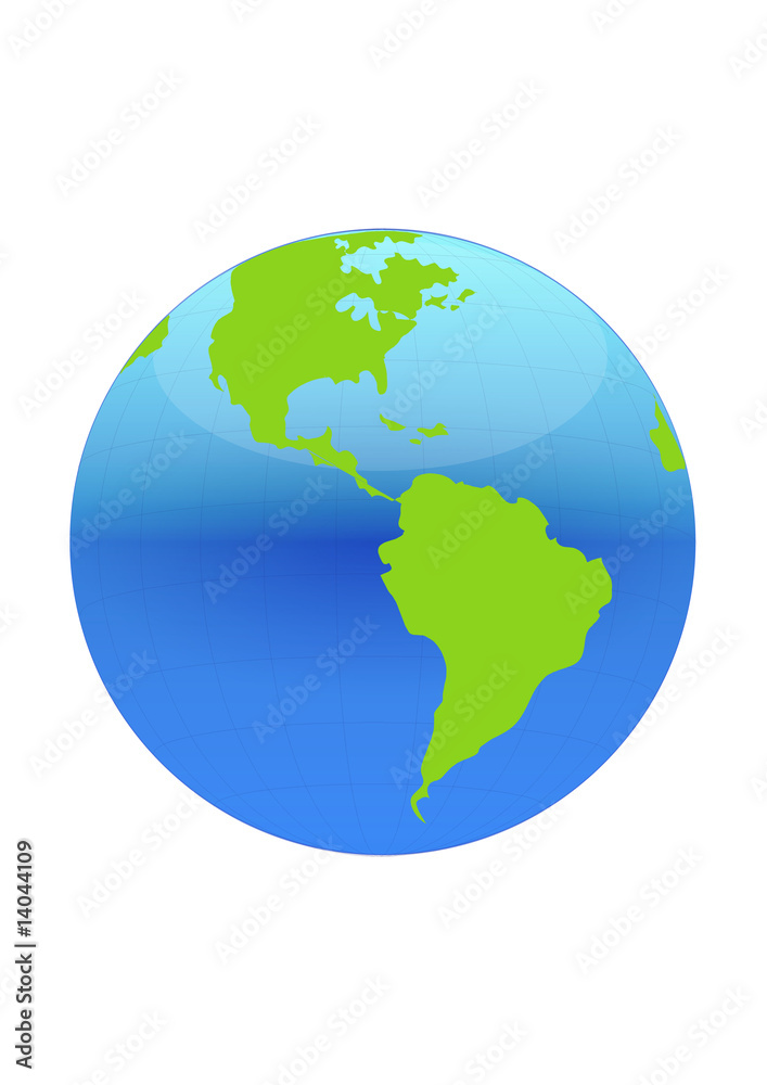 Blue and green globe on white