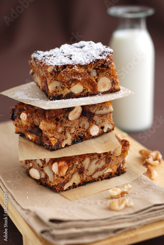 Muscovado sugar, fruit and nut slices .