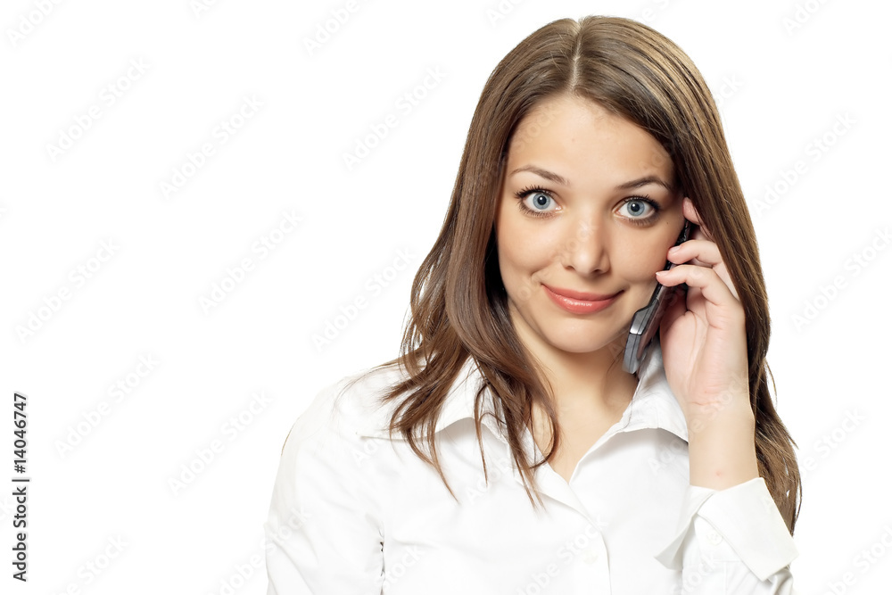 Portrait of young pretty smiling woman with cell phone Portrait of young pretty smiling woman with cell phone