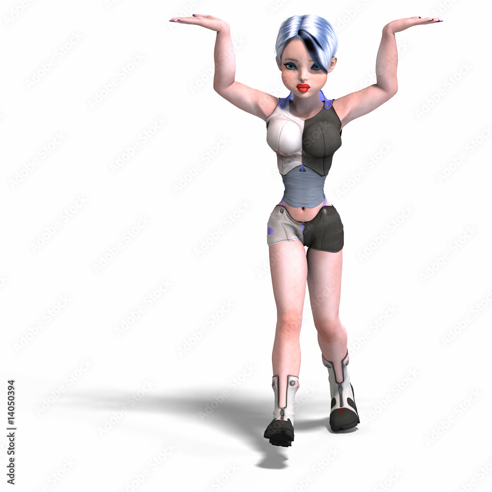 female scifi heroine carrying something With Clipping Path over female scifi heroine carrying something With Clipping Path over