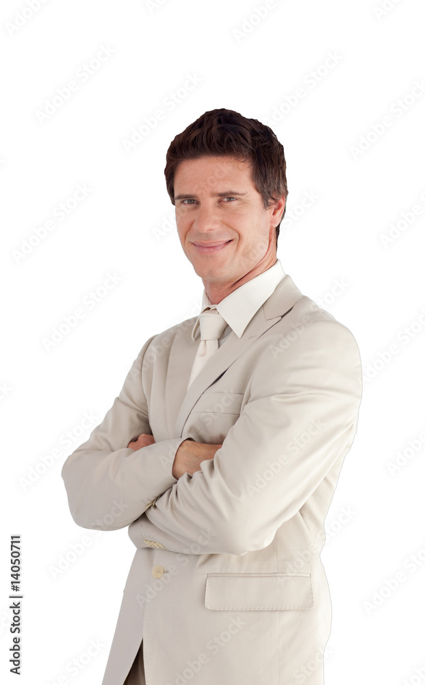 Businessman with folded arms isolated against white Businessman with folded arms isolated against white