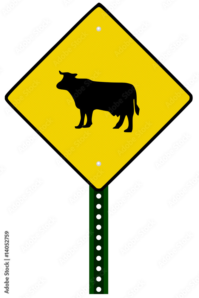 A Isolated cattle crossing sign on white background A Isolated cattle crossing sign on white background