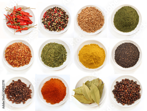 Variety of different spices in bowls