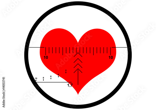 Sniper rifle sight with red heart silhouette as a target