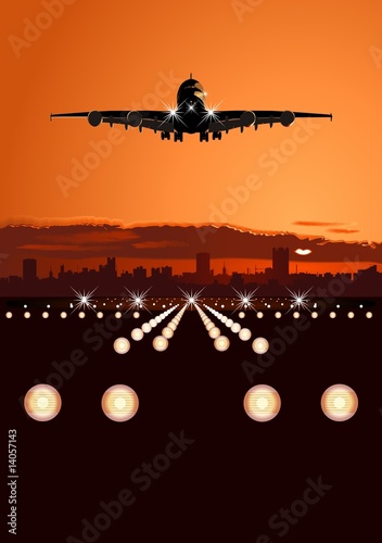 Airliner landing at skyline