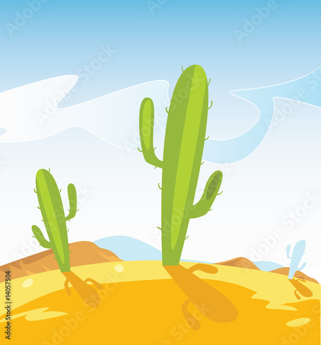 Old western desert with Cactus Plants. Vector Illustration.
