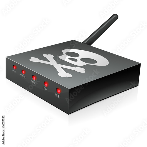 Modem internet pirate et son antenne wifi (reflet)
