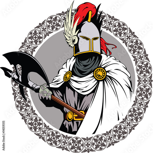 Illustration of the medieval knight swinging a fighting axe