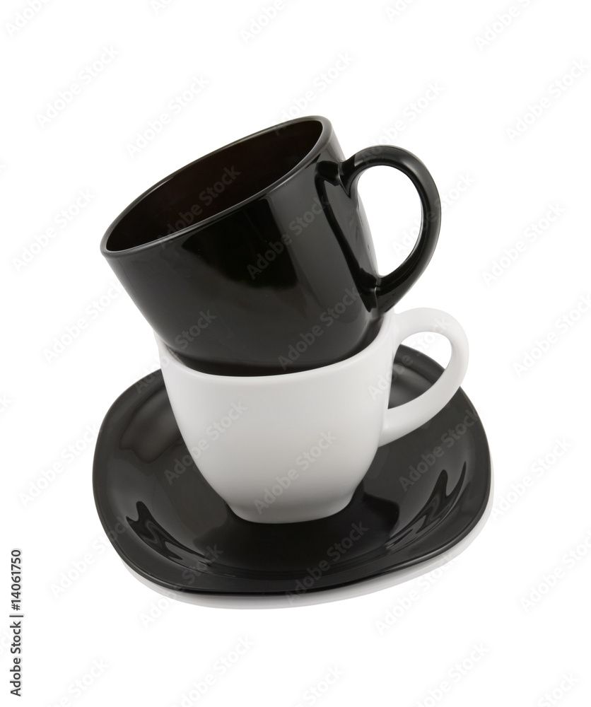 Black and white cups isolated on white Black and white cups isolated on white