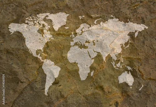 World Map on grunge rock background