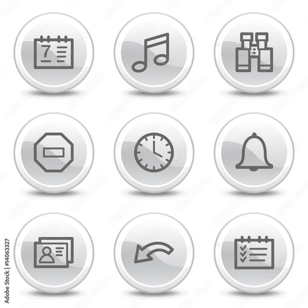 Organizer web icons, white glossy circle buttons series Organizer web icons, white glossy circle buttons series