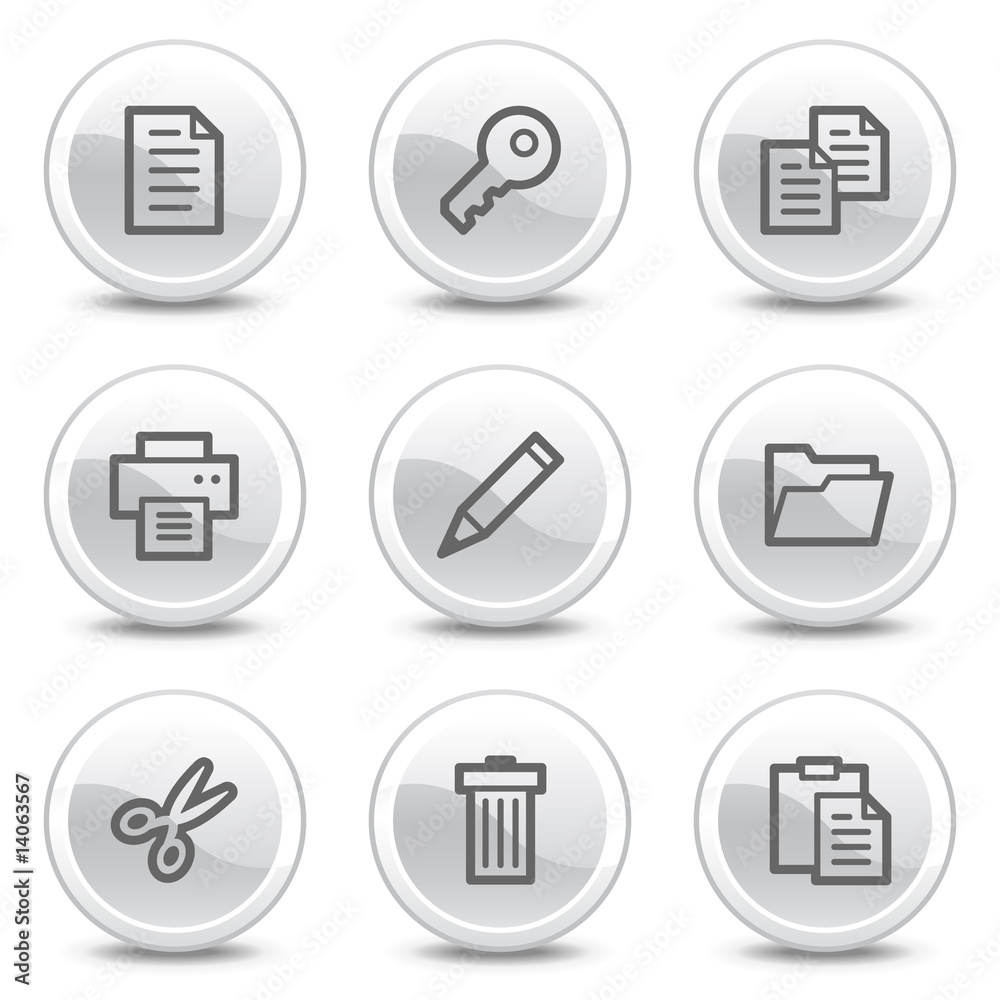 Document web icons, white glossy circle buttons series Document web icons, white glossy circle buttons series