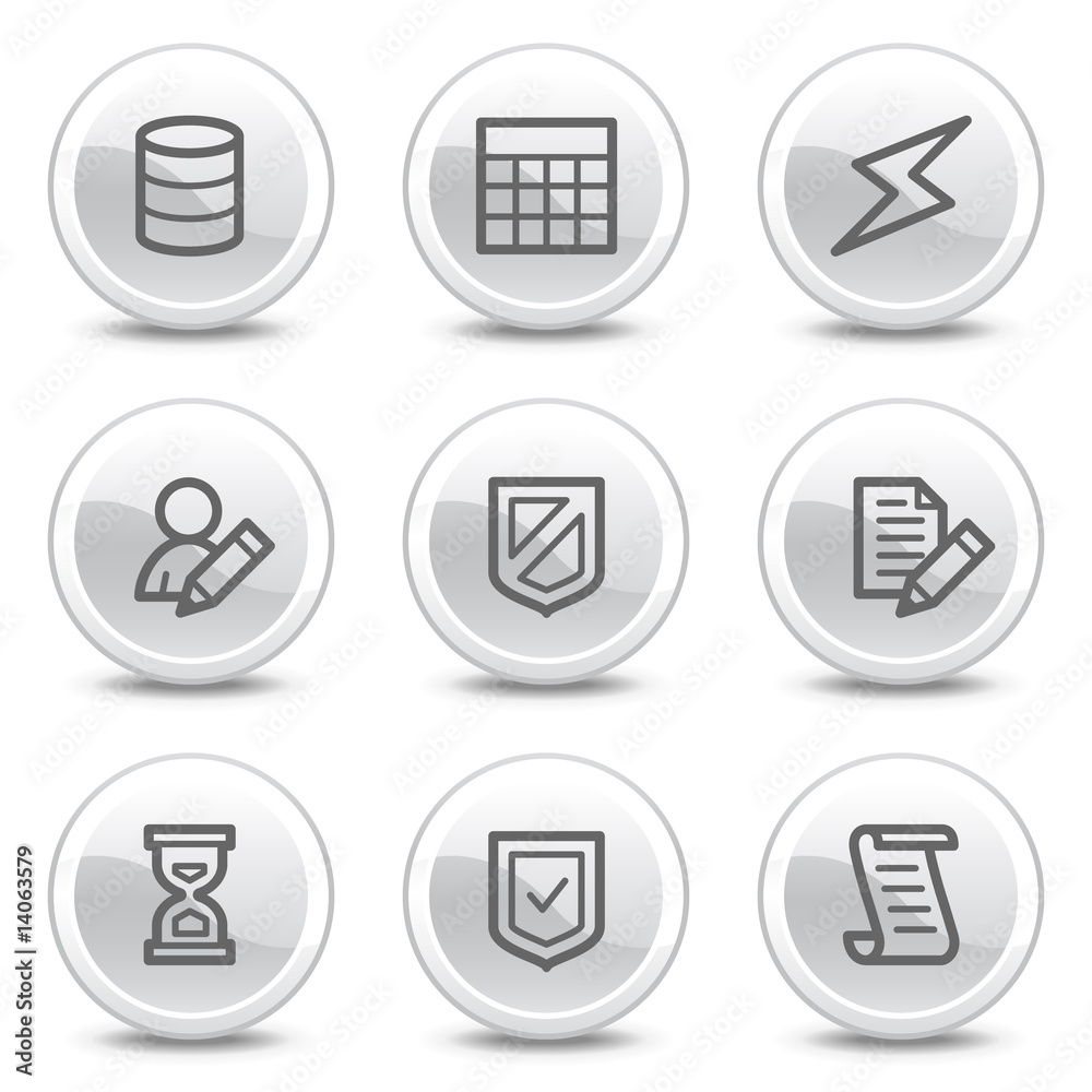Database web icons, white glossy circle buttons series Database web icons, white glossy circle buttons series