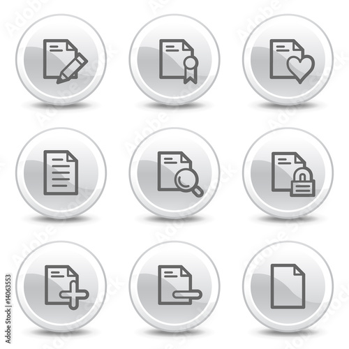 Document web icons set 2, white glossy circle buttons series