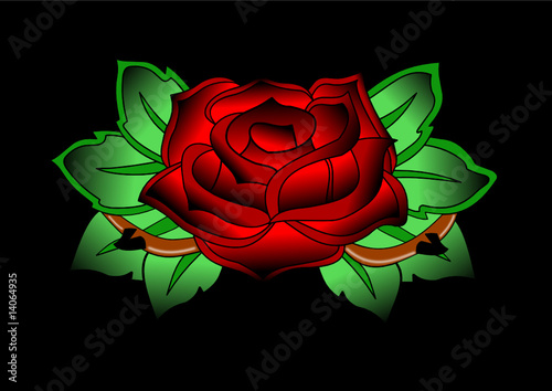 Blühende Rose mit grünen Blättern