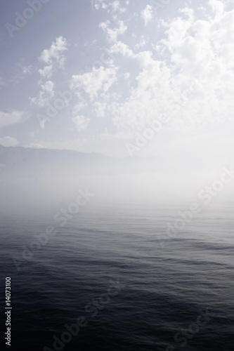 greek coast with clouds and fog