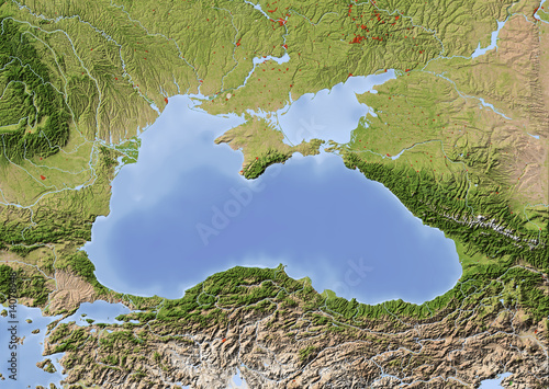 Принти на полотні Black Sea, shaded relief map