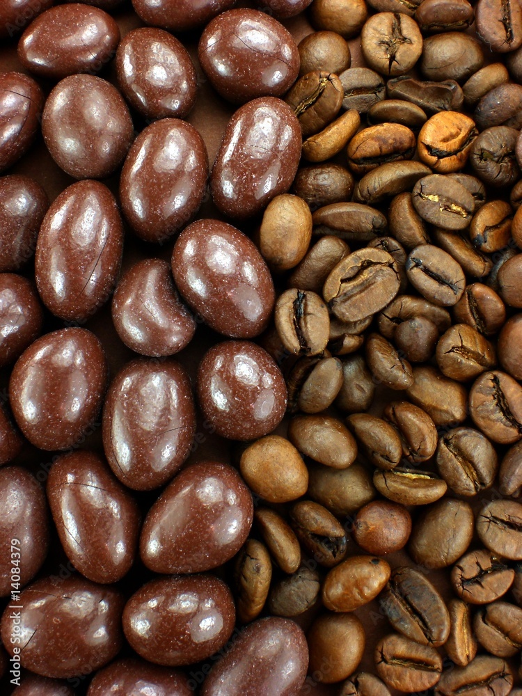 Naklejka premium Kaffeebohnen, Schoko, Pralinen
