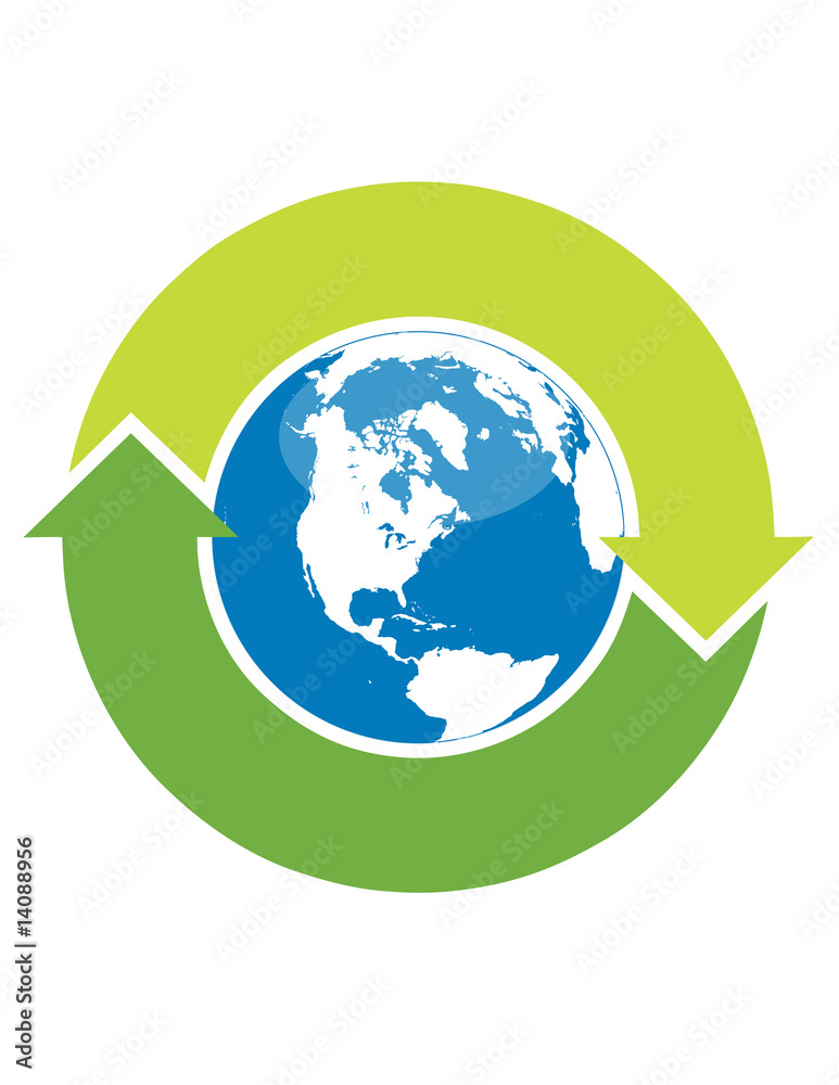 Fototapeta premium Recycle symbol surrounding the globe