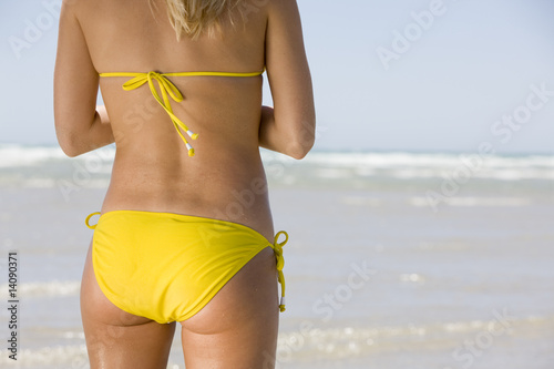 An attractive woman standing on the beach