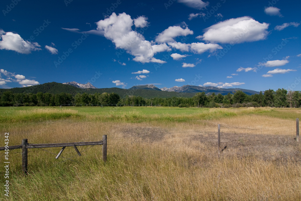 A landscape of mountains, prairie and sky