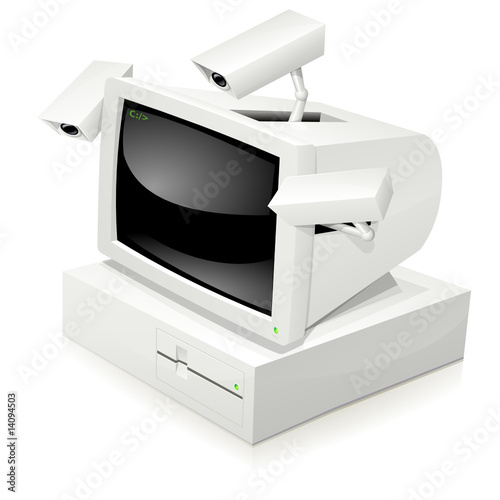 Ordinateur des années 80 sous surveillance (reflet)