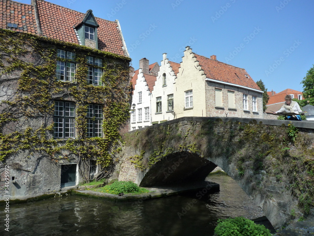 Canal et pont- Bruges Belgique