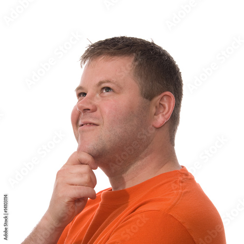 Man Looks Up Isolated on White