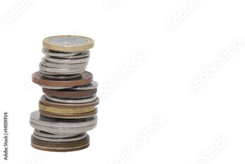 stack of coins isolated in a white background