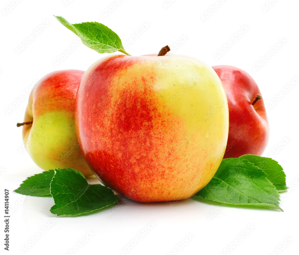 red apple fruits with green leaves red apple fruits with green leaves