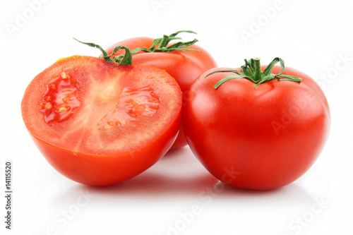 Ripe Sliced Tomatoes Isolated on White