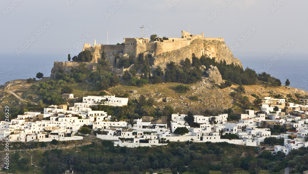 Traditional Greek village of Lindos and acropolis at Rhodes