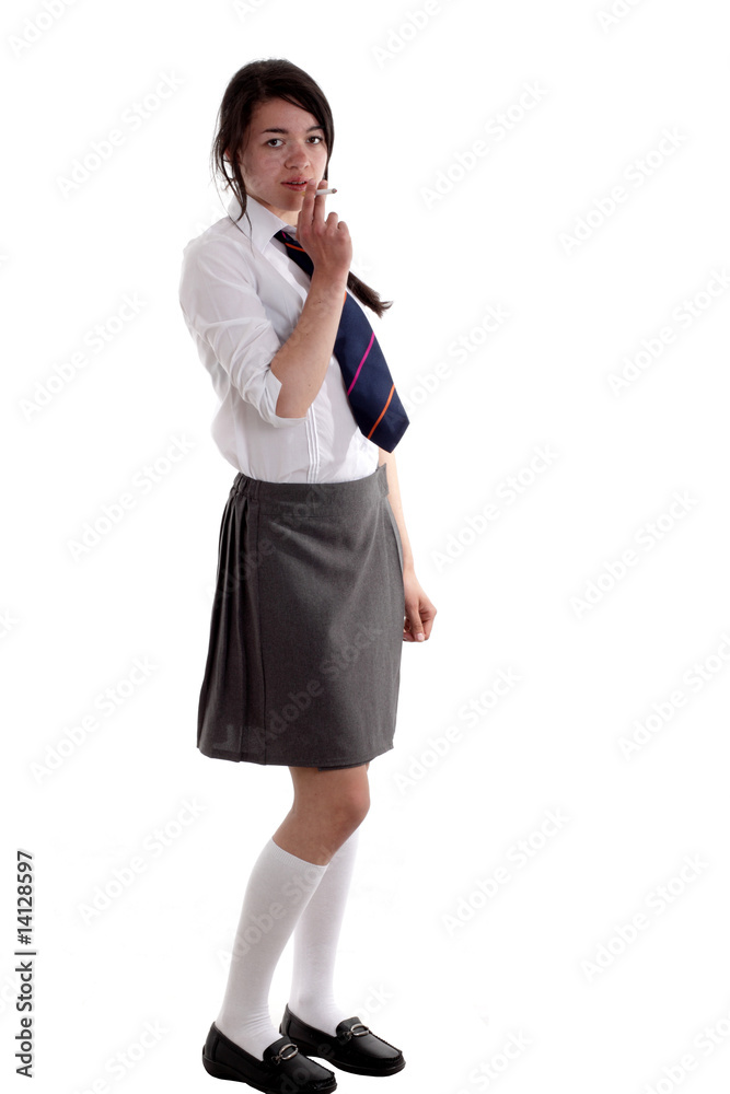 Mixed race teen schoolgirl smoking Mixed race teen schoolgirl smoking