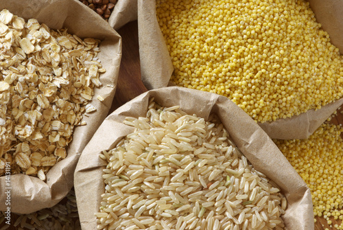 Various cereals in bags photo