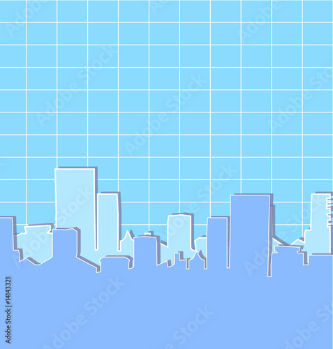 Blue Cityscape on a grid background