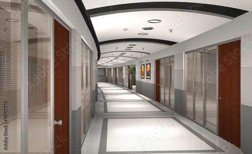 3D modern hotel hallway
