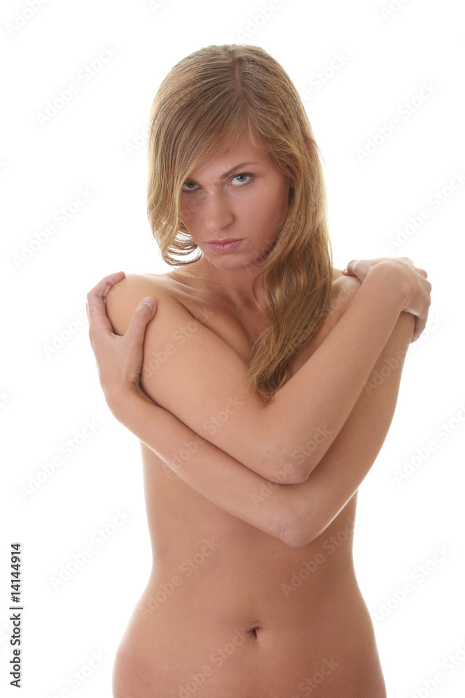 Beautiful young naked woman isolated on white background