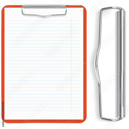 high detailed red clipboard and paper sheet  (vector, CMYK) photo